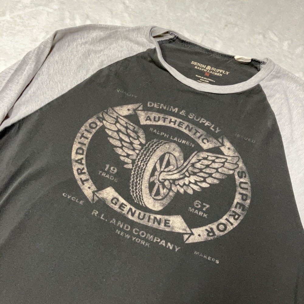 Denim & Supply Ralph Lauren Raglan Baseball Graphic T-Shirt Wings Tire Men's M